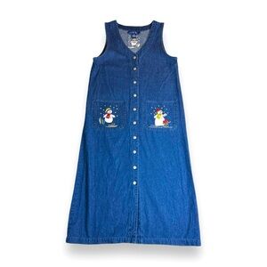 Vintage Cotton denim snowman embellished Christmas dress sz 10P